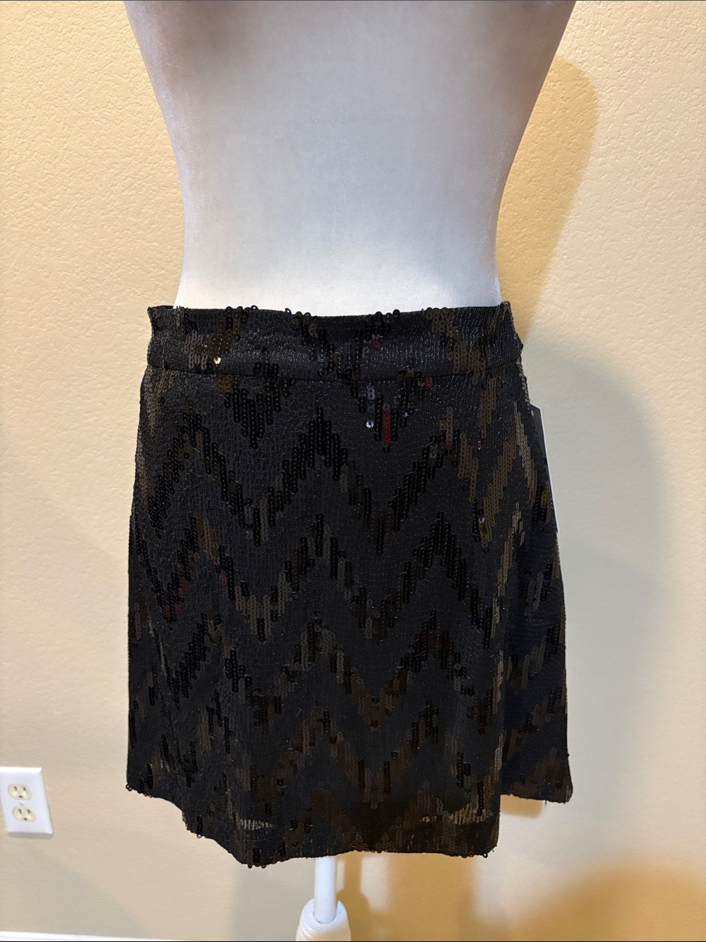 Nanette Lepore Black Sequin Chevron Mini Skirt
